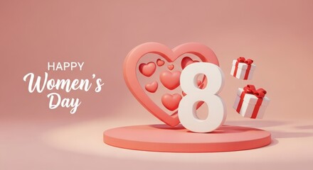 International womens day 8 march celebration with hearts and gift