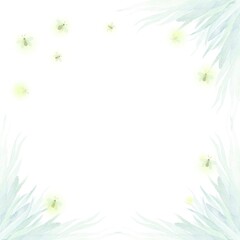 Obraz premium Watercolor Fireflies Frame Background – Japanese Summer Night Illustration