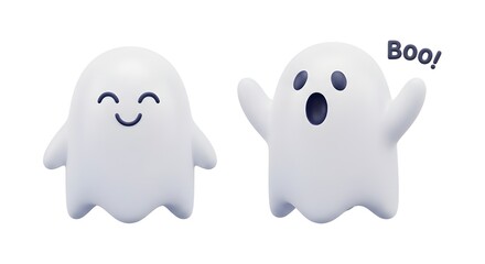 Obraz premium Two Cute Ghost Icons with Happy and Spooky Expressions on White Background
