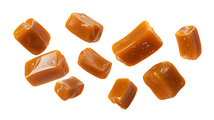 Amber resin pieces isolated on transparent background
