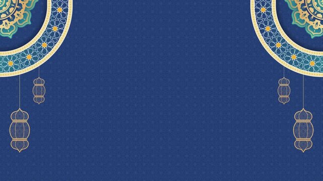 Cinematic Eid Mubarak animation with deep blue backdrop, luminous golden mandala pattern