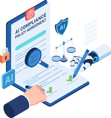 Isometric Robot and Human Sign AI Compliance Agreement