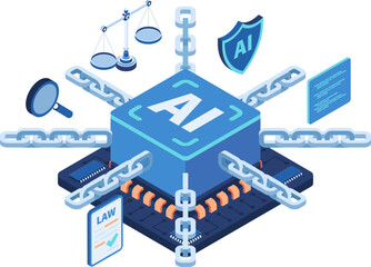 Isometric AI Processor Chip with Legal Chains and Symbols