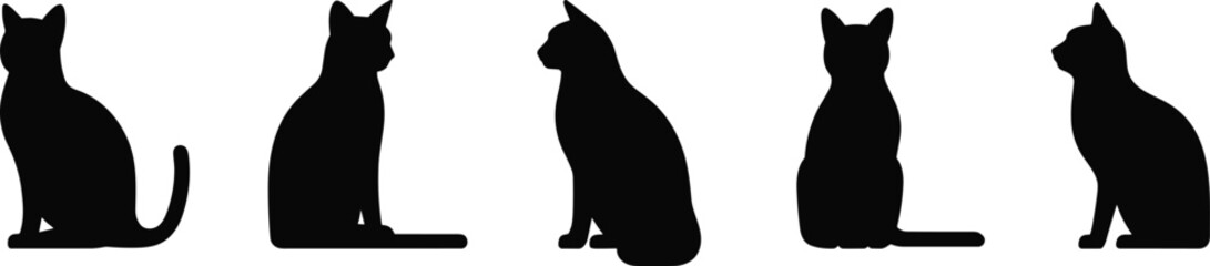 Cat silhouette vector collection, black domestic feline sitting poses isolated on white background for logo, stencil, tattoo, pet branding illustration design © SreeShoyagini