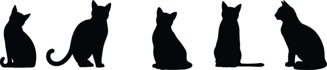 Cat silhouette vector illustration, black domestic feline sitting poses isolated on white background for logo, stencil, tattoo, pet branding design © SreeShoyagini