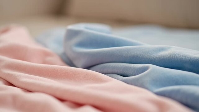Soft Fabrics Folding in Closeup Indoor Setting