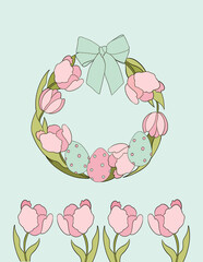 Easter wreath greeting card illustration