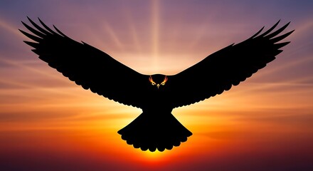 Fototapeta premium Eagle Silhouette Flying at Sunset Sky.
