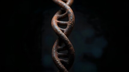 Rusty metal texture of DNA double helix structure on dark background
