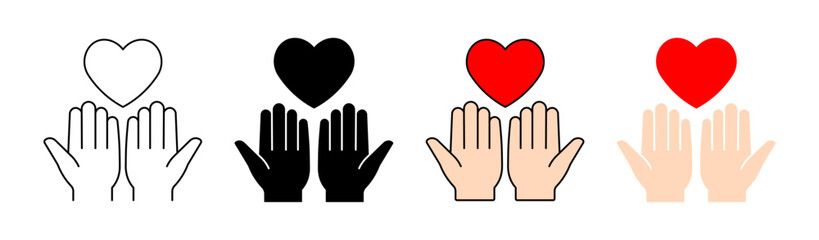 Obraz premium heart in hands icons. flat single icon set of hands holding heart symbol for charity and care