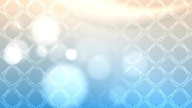 Abstract background with a blue and orange gradient, featuring a chain link fence pattern and bokeh