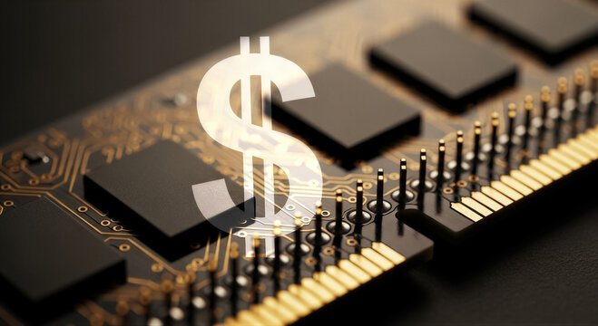 Cost of computer memory ram module with dollar sign overlay