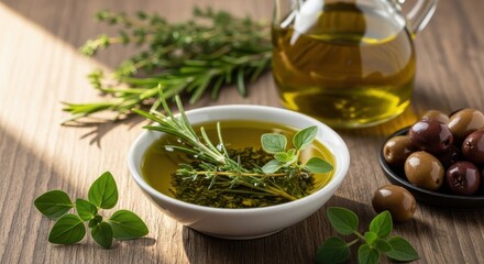 Herb-Infused Olive Oil - A Culinary Delight with Fresh Herbs.