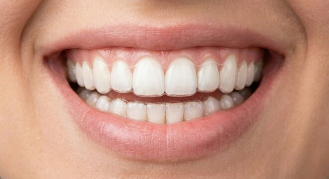 Woman smiling while wearing clear dental aligners
