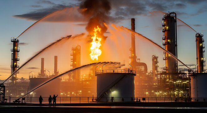 Industrial Oil Refinery Fire Emergency Response.