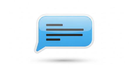 Blue speech bubble icon with gray lines on white background