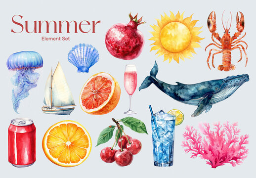 Vibrant Summer Themed Element Design Set