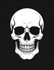 Obraz premium Stylized skull illustration; white skull on a black background, detailed teeth, and rounded cranium shape