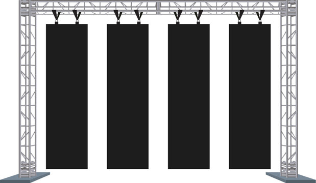 Metal Lighting Rig Truss with Hanging Advertising Banners Illustration