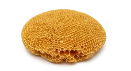 Honeycomb structure on white background, natural beeswax pattern.