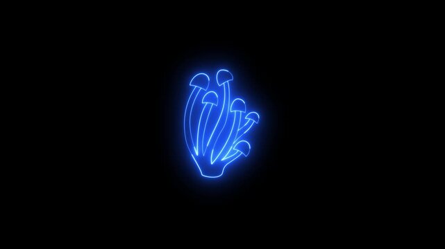 Neon glowing mushroom icon 4k video animation on black background. Mushroom grow in the forest sign.Glowing neon pink color psilocybin mushroom icon animation. 4K Video motion animation.