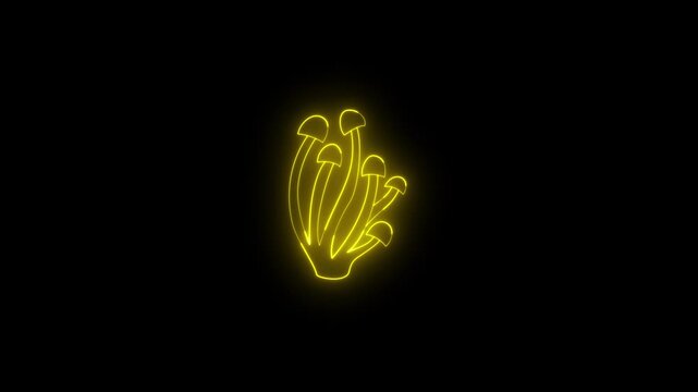 Neon glowing mushroom icon 4k video animation on black background. Mushroom grow in the forest sign.Glowing neon pink color psilocybin mushroom icon animation. 4K Video motion animation.