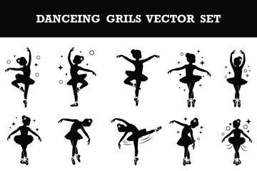 Cute dancing grils vector set featuring various ballet poses and movements isolated collection © jubayer95