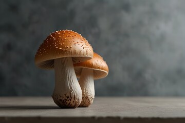 Functional food mushroom template, minimal composition, soft blur backdrop
