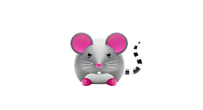 Cute Cartoon Mouse with Pink Ears and Striped Tail