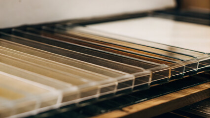 Close-up view of an elegant piano keyboard with ivory keys and polished wood finish