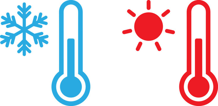 Weather temperature icons showing hot and cold climates