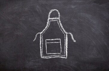 Hand-Drawn Chalk Sketch on Blackboard of Chef Apron, Culinary Illustration Concept