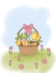 Easter basket greeting card illustration