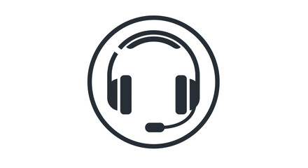 Headphones Icon in Circle for Customer Support and Audio Communication on isolated white background.