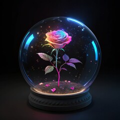 Magical rose in glass sphere enchanted forest digital art fantasy close-up whimsical beauty