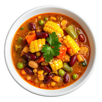 Simple and authentic batar daan, a timorese comfort food of simmered corn and beans, captured in isolation on a bright white studio background