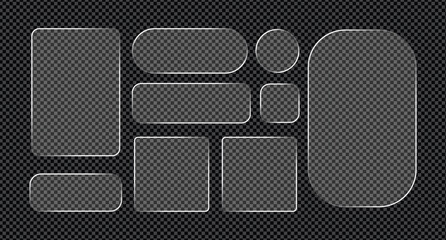 Set of liquid glass smartphone vector icon interface isolated on matte gray transparent background.