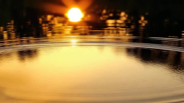 A sunlit water surface reflects the radiant sun with ripples creating circular patterns