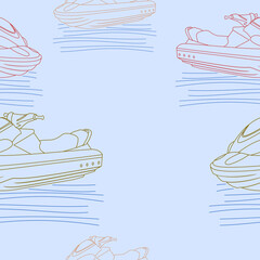 Editable Outline Front Oblique View Personal Watercraft or Water Scooter in Various Colors Vector Illustration as Seamless Pattern for Creating Background of Transportation or Recreation Design