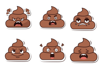 Fototapeta premium Poop emoji faces with various emotions
