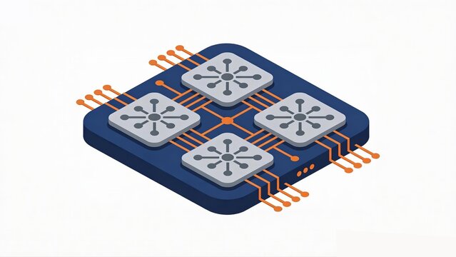 Neuromorphic Computing Hub Icon | Minimalist 3D Art of AI Motherboard & Parallel Processing System