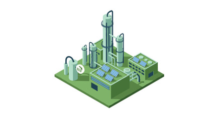 Obraz premium Isometric Industrial Plant with Towers and Solar Panels.