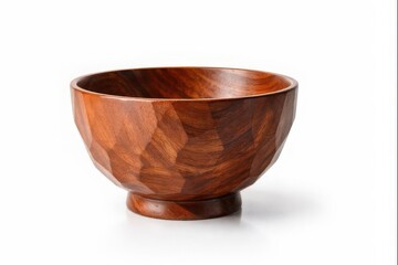 Handcrafted wooden bowl with geometric faceted texture and natural brown graining