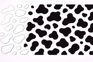 Fototapeta premium Abstract gradient pattern of animal spots in monochrome, transitioning from subtle outlines to bold, solid shapes for a dynamic visual background
