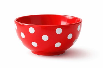 Red ceramic bowl with white polka dots, simple, studio shot, kitchenware