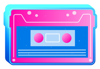 Retro Neon Pink and Blue Cassette Tape Audio Music Illustration. An illustration of a retro audio cassette tape in neon pink and blue colors, perfect for music themed designs, retro concepts, or 80s 