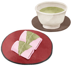 水彩風の桜餅｜春の和菓子・道明寺・長命寺・花見・ひな祭り