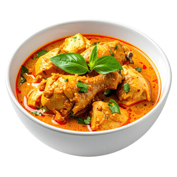 Flavorful malaysian kari ayam, a classic chicken curry with a spiced coconut base, isolated on white background for culinary and editorial use