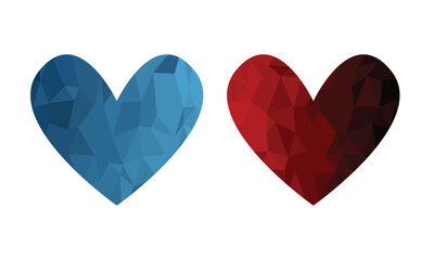 Two hearts in blue and red mosaic pattern , vector illustration