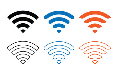 Set of wifi signal icons in different colors and styles